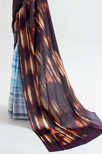 Brown And Blue Satin Crepe Saree