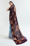 Brown And Blue Satin Crepe Saree