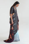 Brown And Blue Satin Crepe Saree