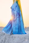 Cyan Blue Satin Silk Saree