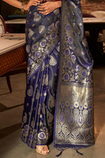 Indigo Blue Satin Silk Saree