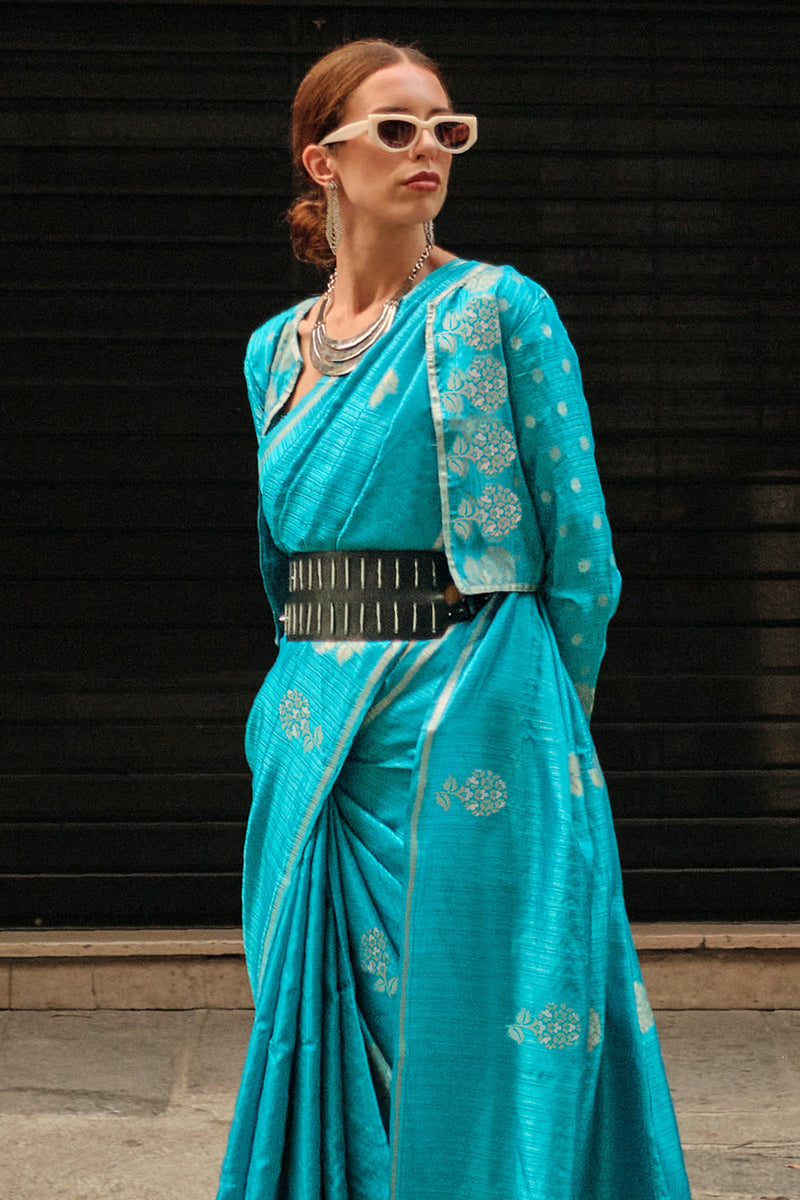 Firozi Satin Silk Saree