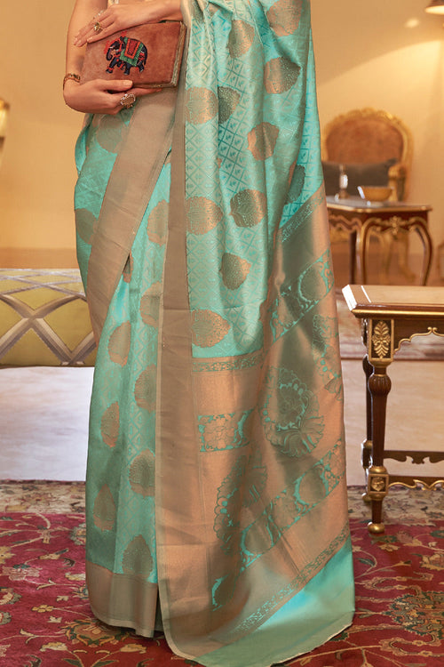 Tiffany Blue Banarasi Silk Saree