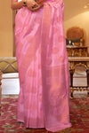 Carnation Pink Banarasi Silk Saree