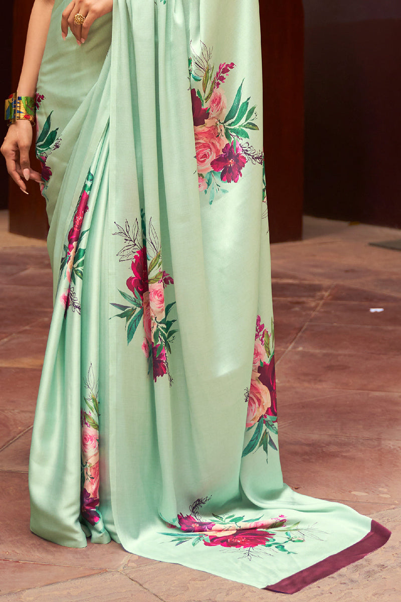 Tea Green Digital Print Saree