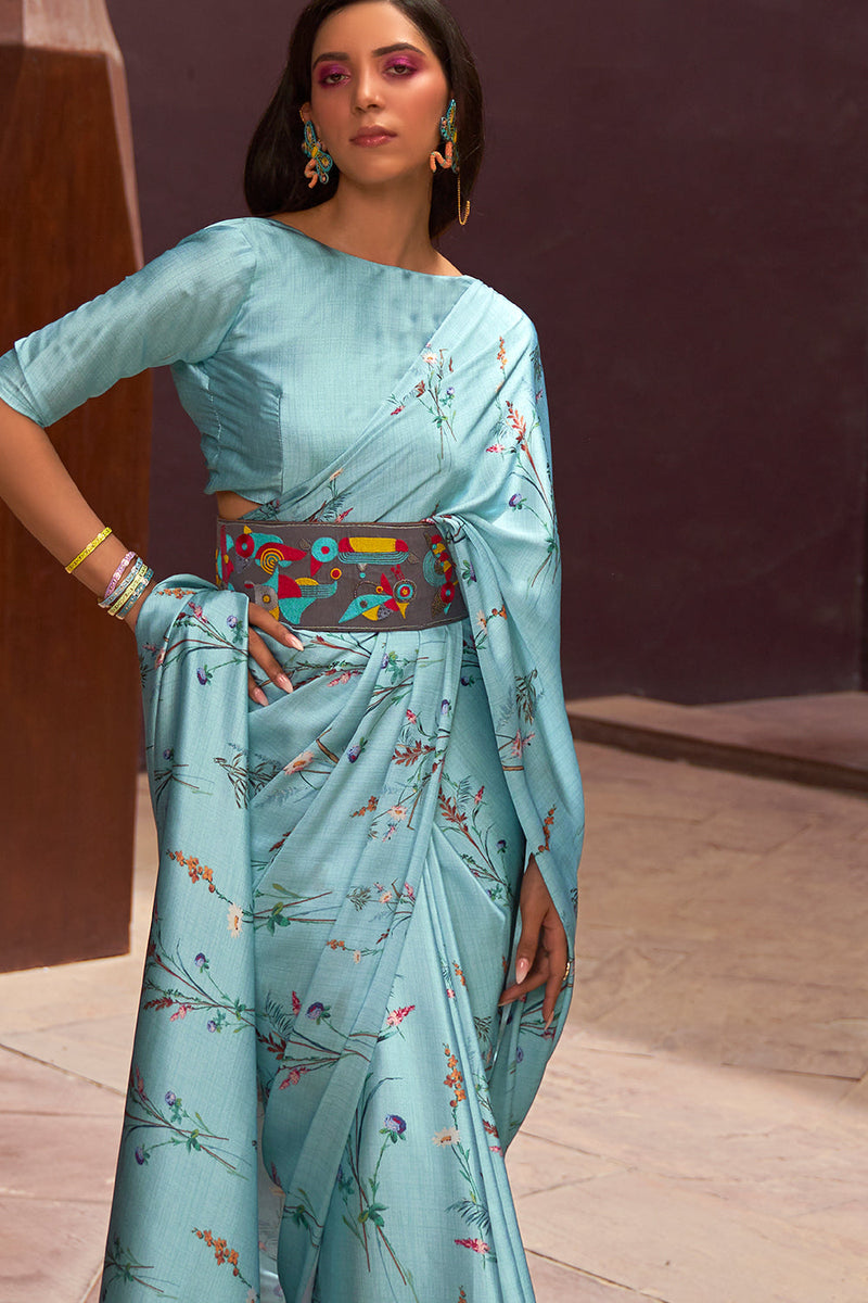 Maya Blue Digital Print Saree