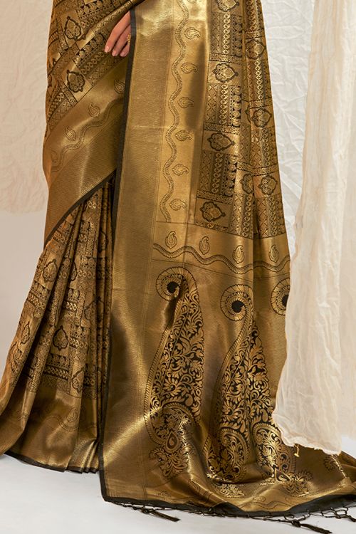 Ebony Black Shimmery Kanjivaram Saree
