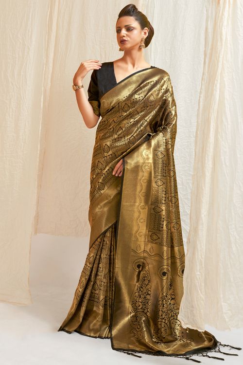Ebony Black Shimmery Kanjivaram Saree