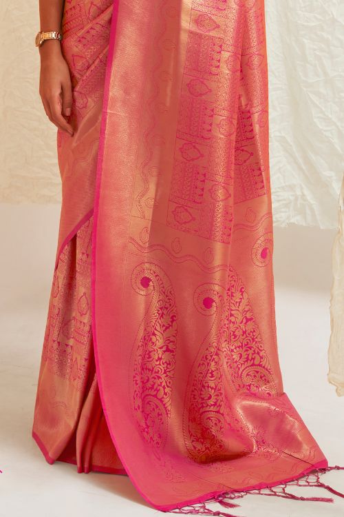 Hot Pink Shimmery Kanjivaram Saree