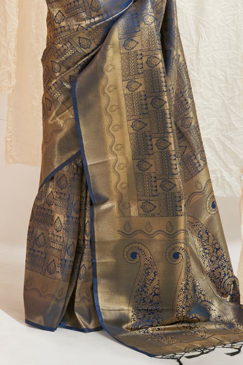 Denim Blue Shimmery Kanjivaram Saree