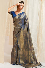 Denim Blue Shimmery Kanjivaram Saree