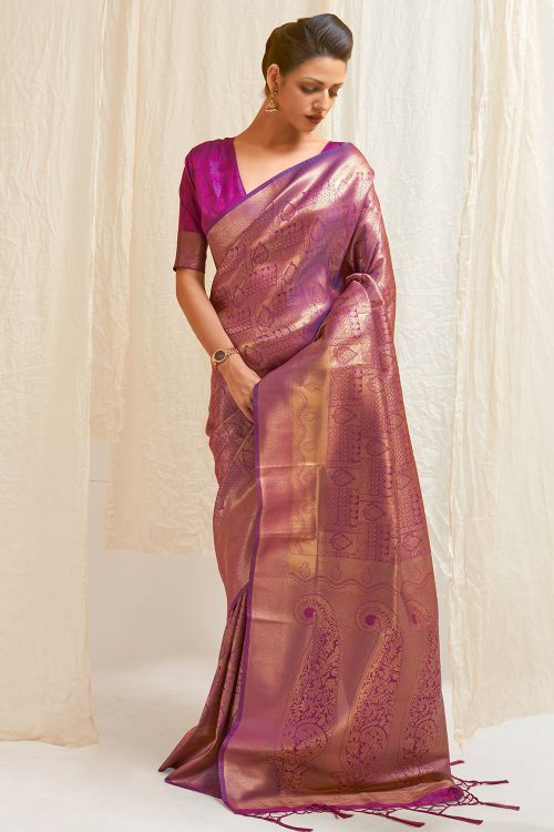 Mulberry Purple Shimmery Kanjivaram Saree