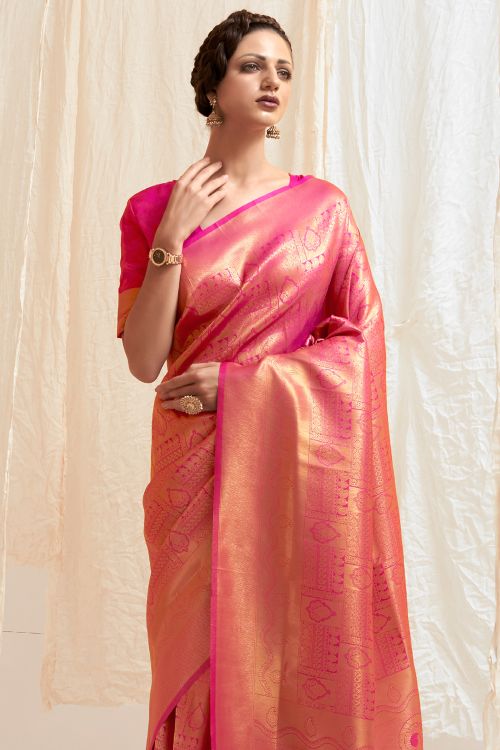 Magenta Pink Shimmery Kanjivaram Saree