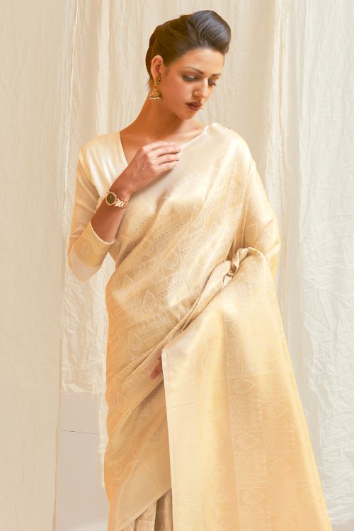 Off White Shimmery Kanjivaram Saree