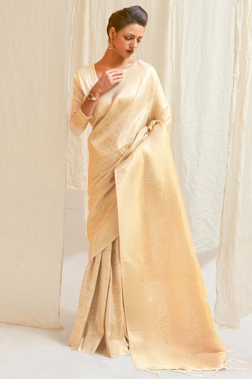 Off White Shimmery Kanjivaram Saree