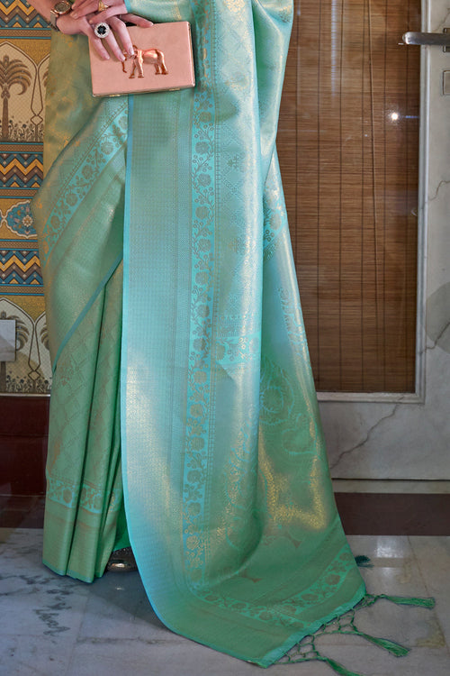 Artic Blue Kanjivaram Saree