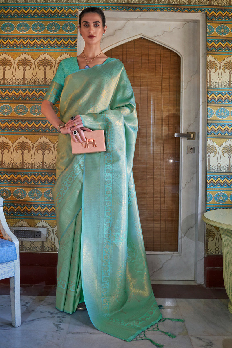 Artic Blue Kanjivaram Saree