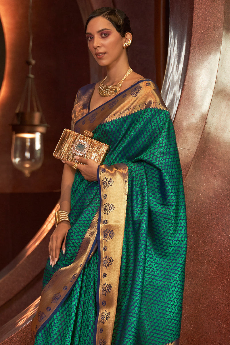 Teal Green Kanjivaram Saree