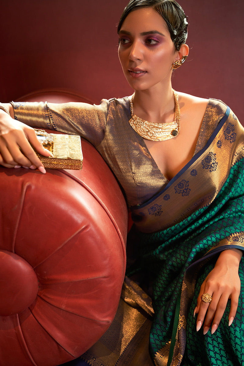 Teal Green Kanjivaram Saree