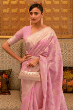Taffy Pink Linen Saree