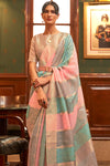 Blue And Pink Organza Saree