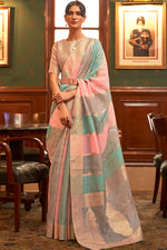 Blue And Pink Organza Saree