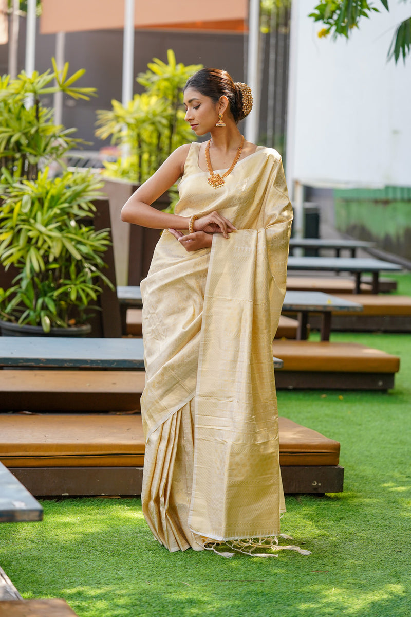 Ivory Cream Kanjivaram Saree