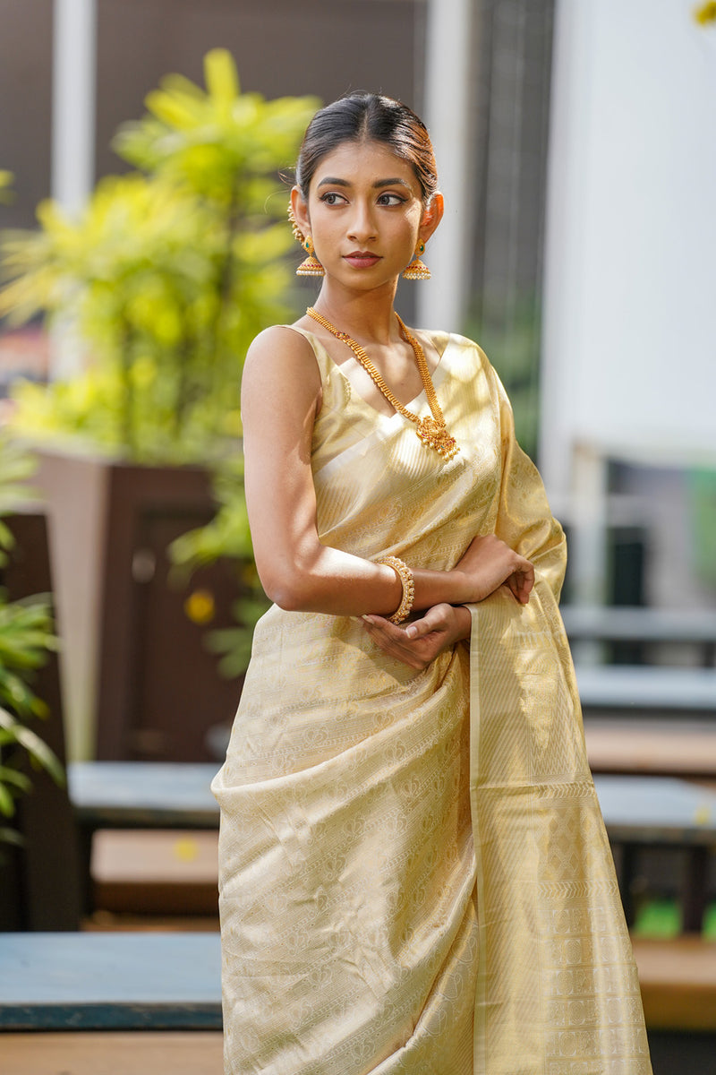 Ivory Cream Kanjivaram Saree