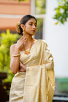 Ivory Cream Kanjivaram Saree