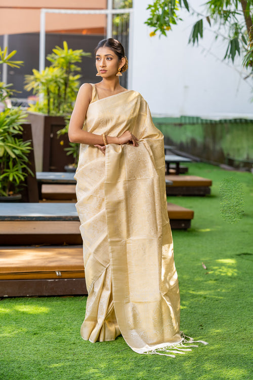 Beige Cream Kanjivaram Saree