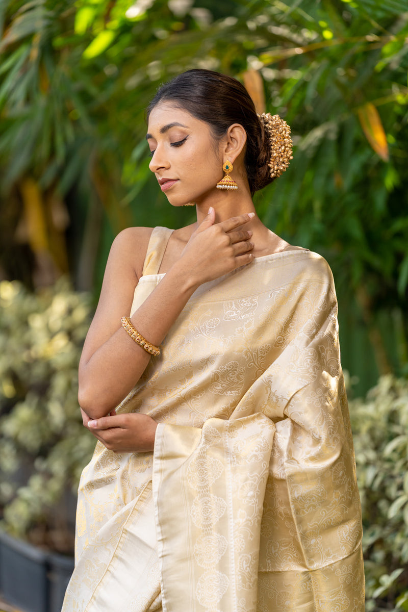 Beige Cream Kanjivaram Saree