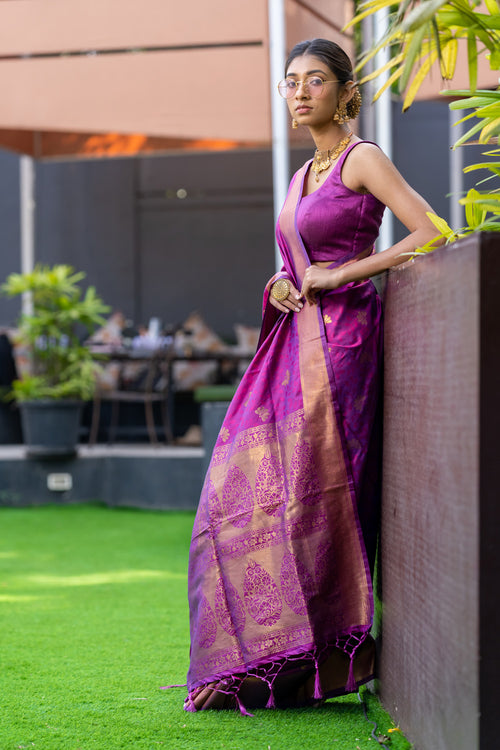 Byzantium Purple Banarasi Saree