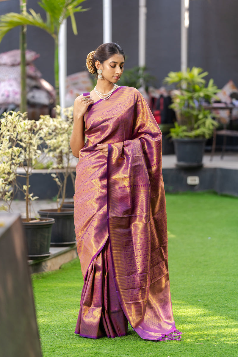 Wine Purple Kanjivaram Saree