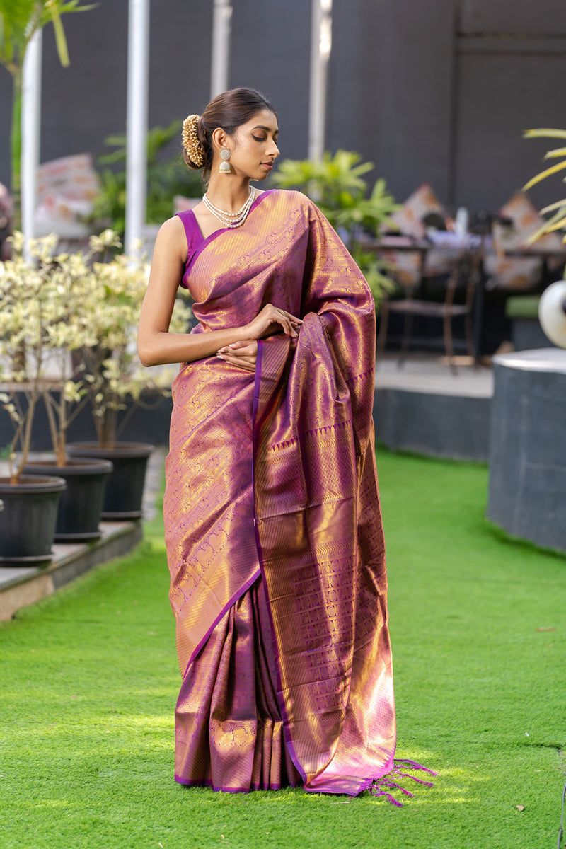 Wine Purple Kanjivaram Saree