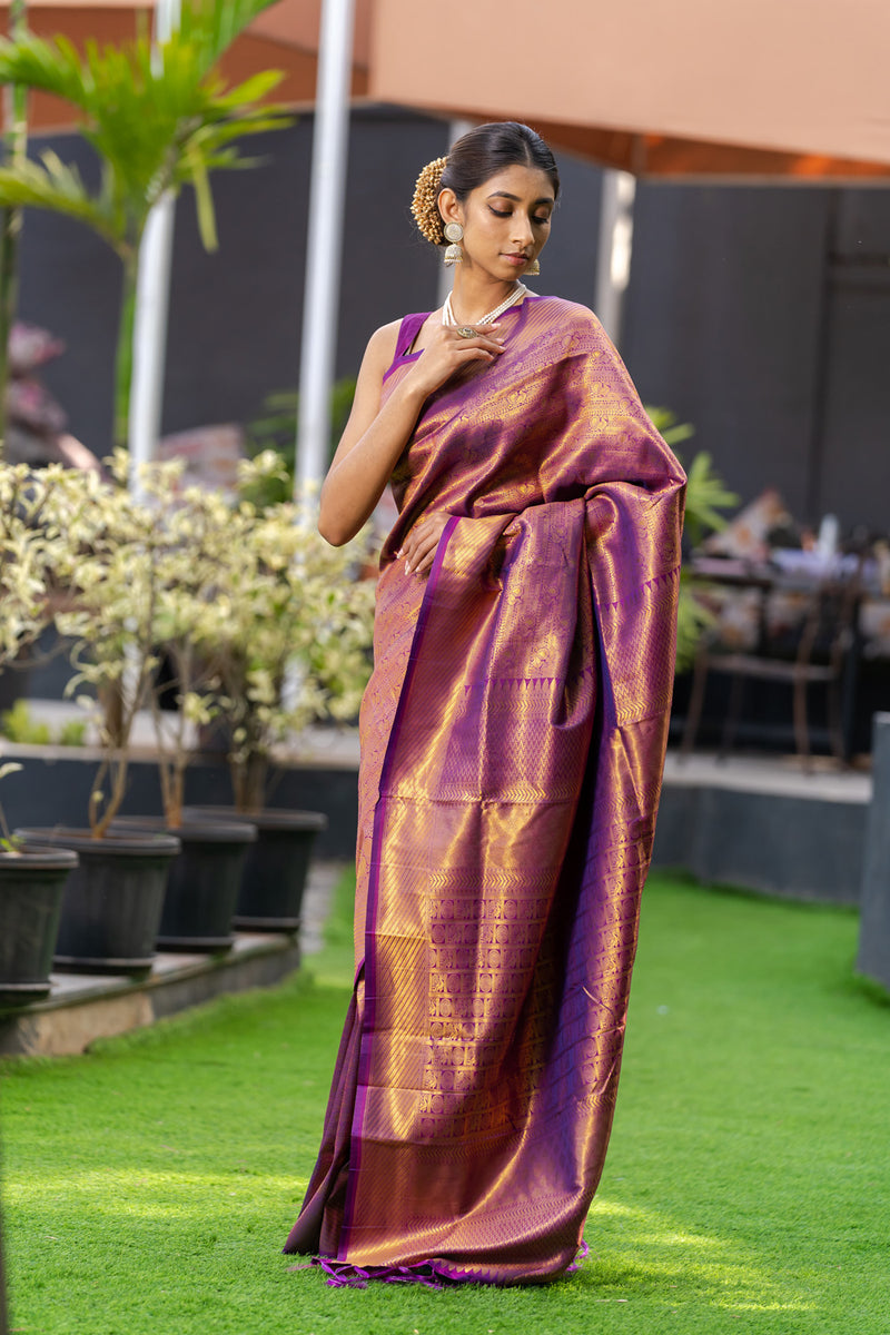 Wine Purple Kanjivaram Saree