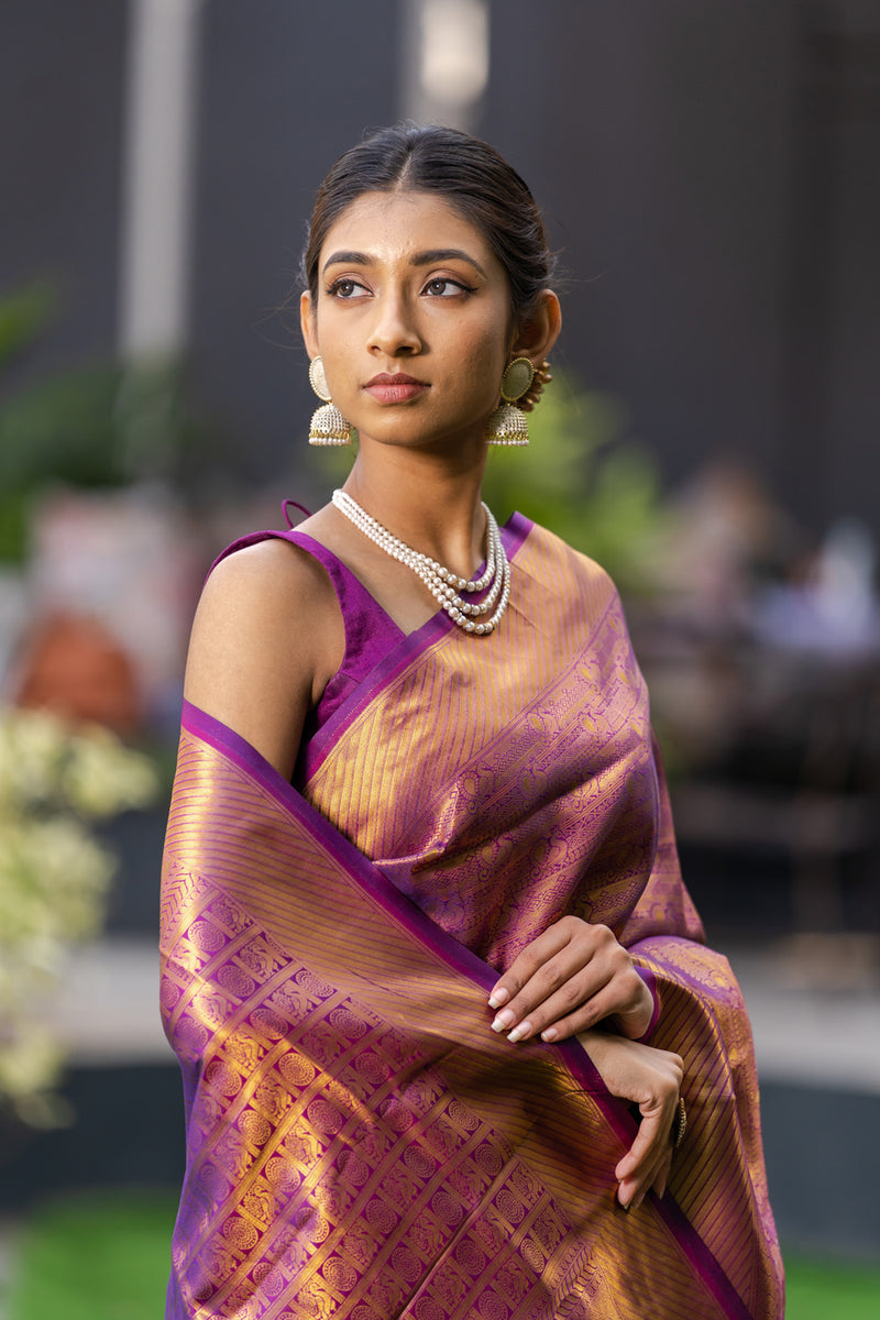 Wine Purple Kanjivaram Saree