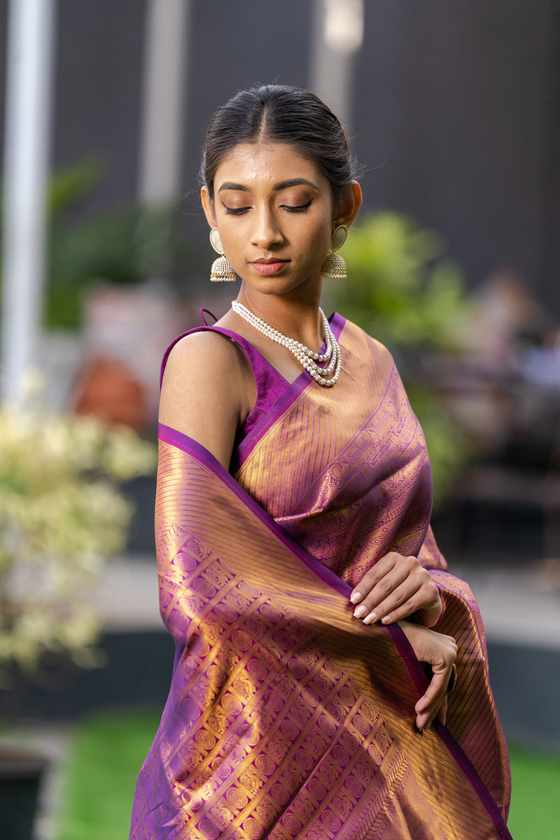 Wine Purple Kanjivaram Saree