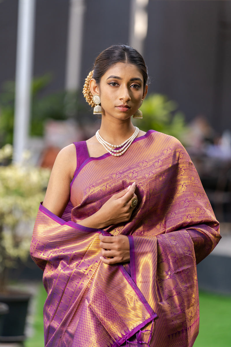 Wine Purple Kanjivaram Saree