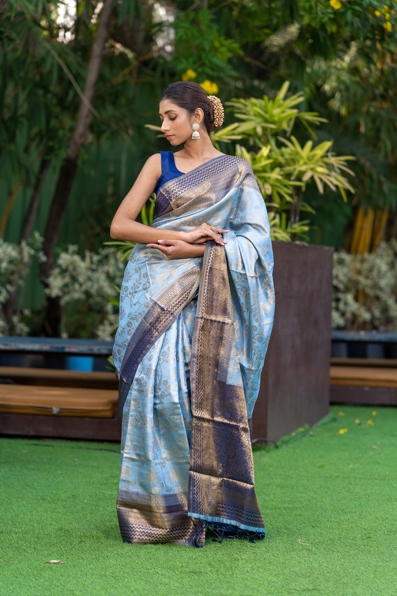 Cornflower Blue Kanjivaram Saree