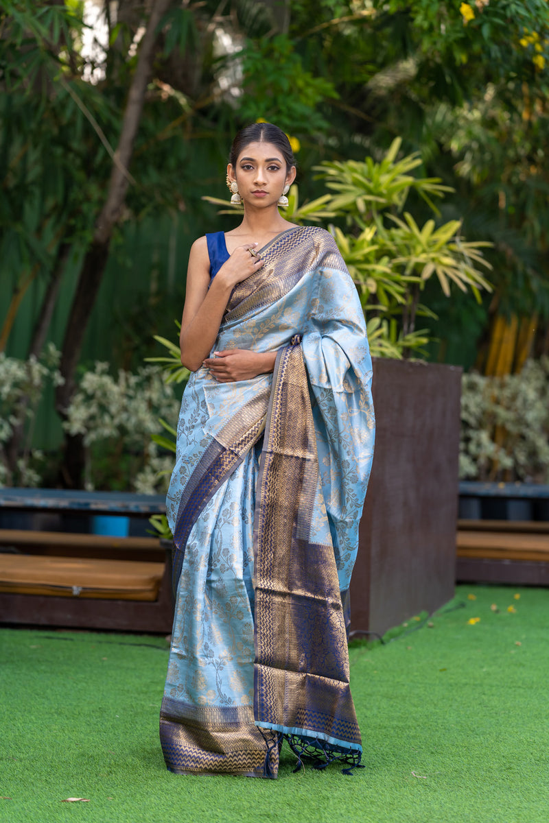 Cornflower Blue Kanjivaram Saree