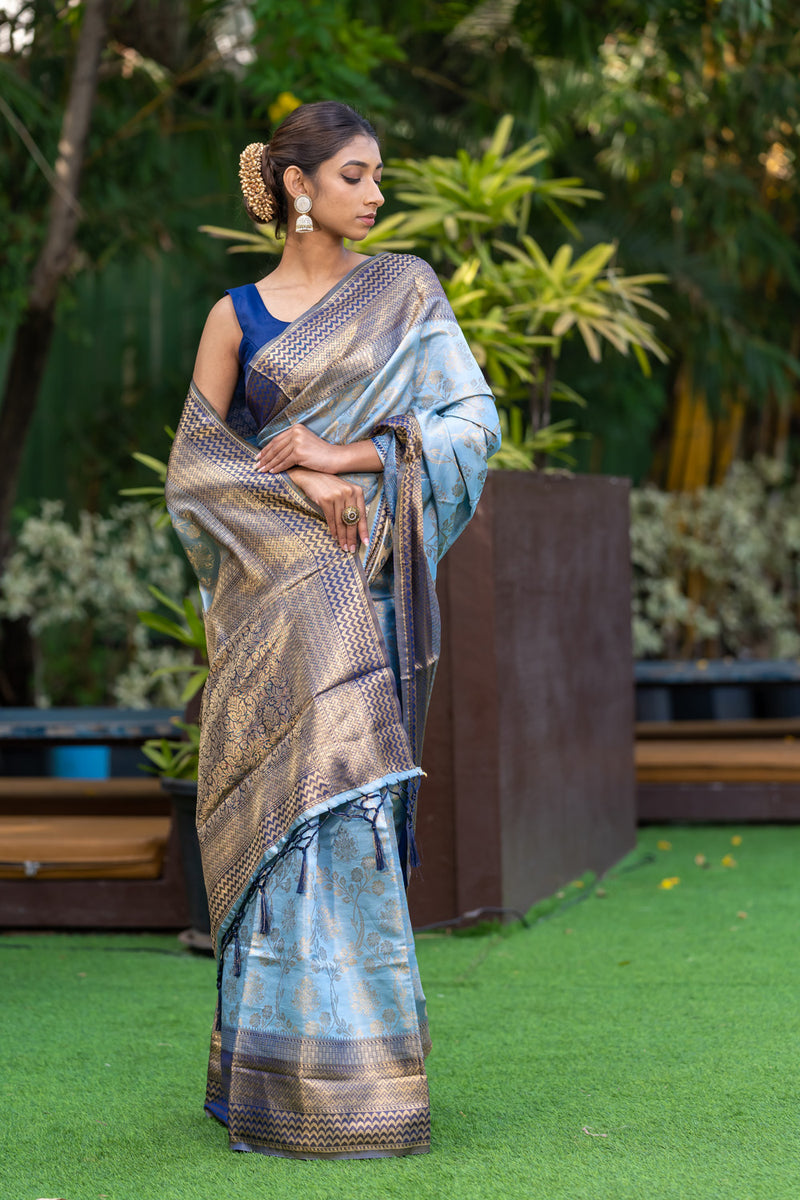 Cornflower Blue Kanjivaram Saree