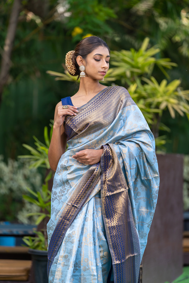 Cornflower Blue Kanjivaram Saree