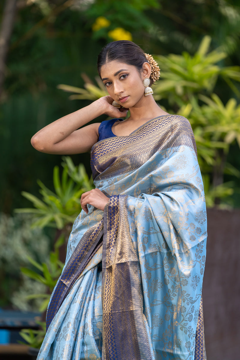 Cornflower Blue Kanjivaram Saree