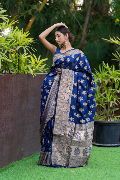 Cobalt Blue Banarasi Saree