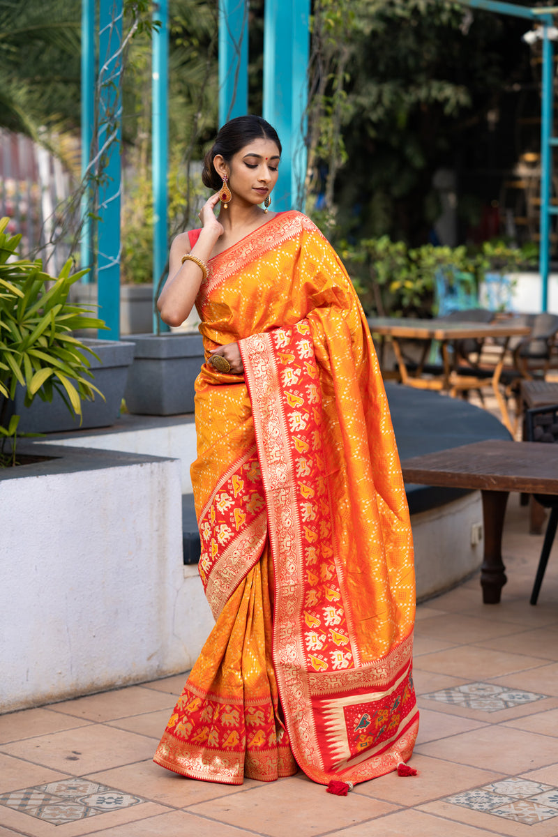 Spice Orange Designer Banarasi Saree