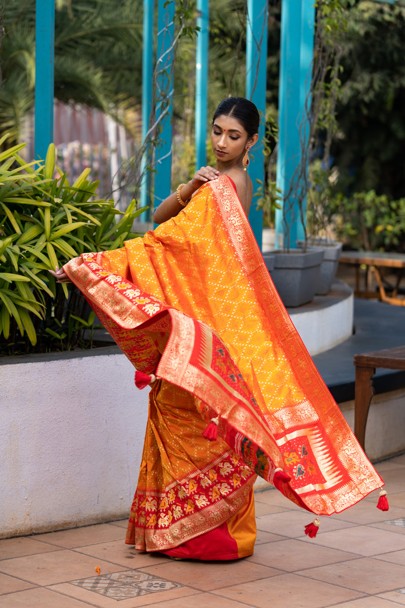 Spice Orange Designer Banarasi Saree