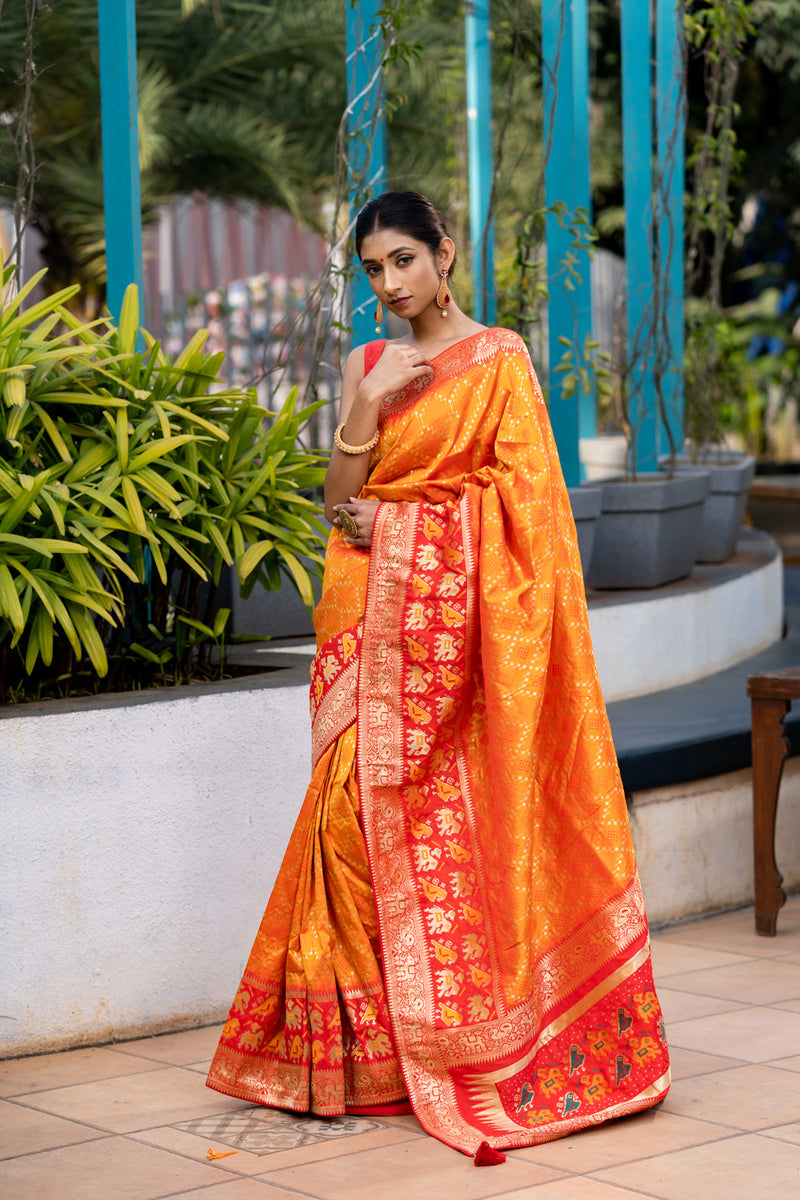 Spice Orange Designer Banarasi Saree