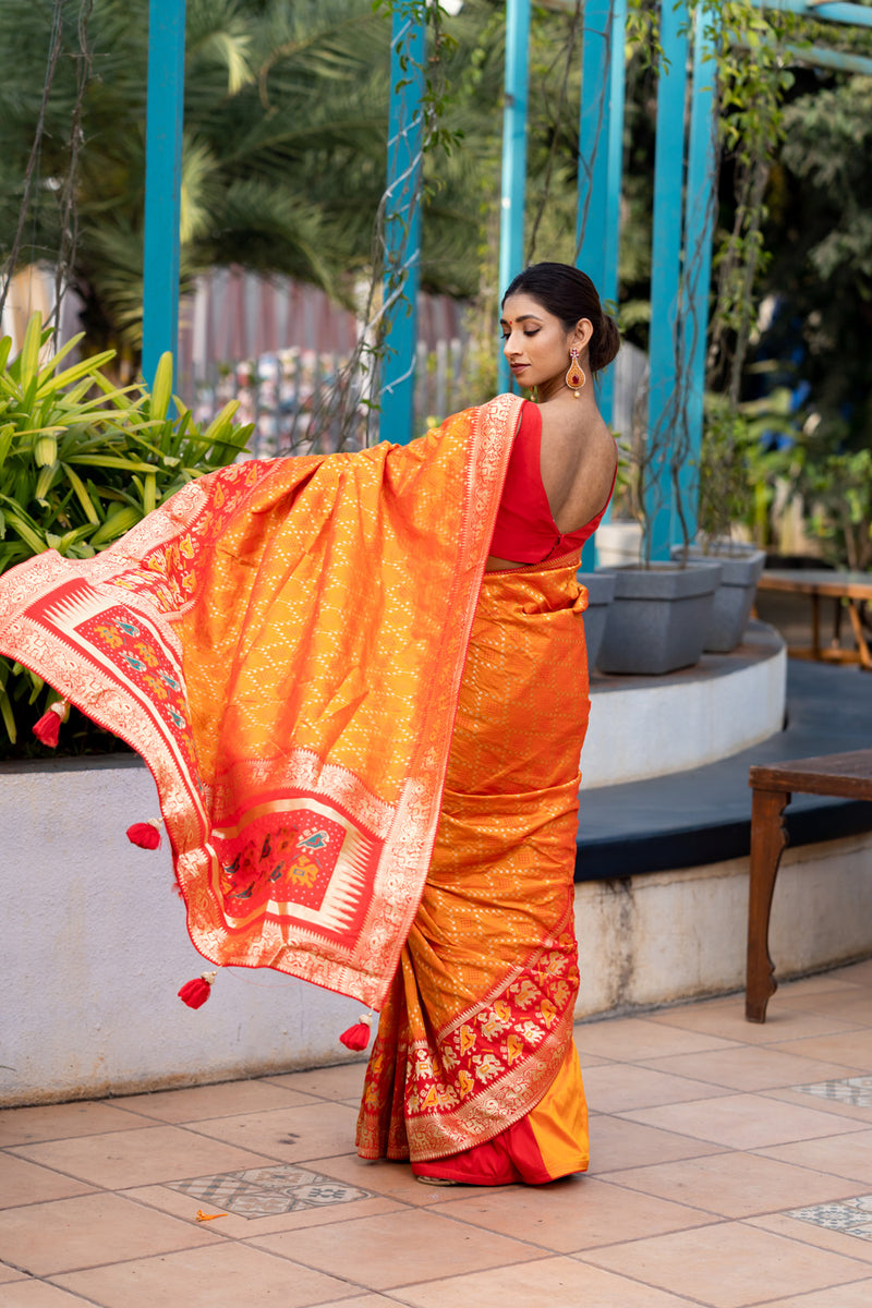 Spice Orange Designer Banarasi Saree