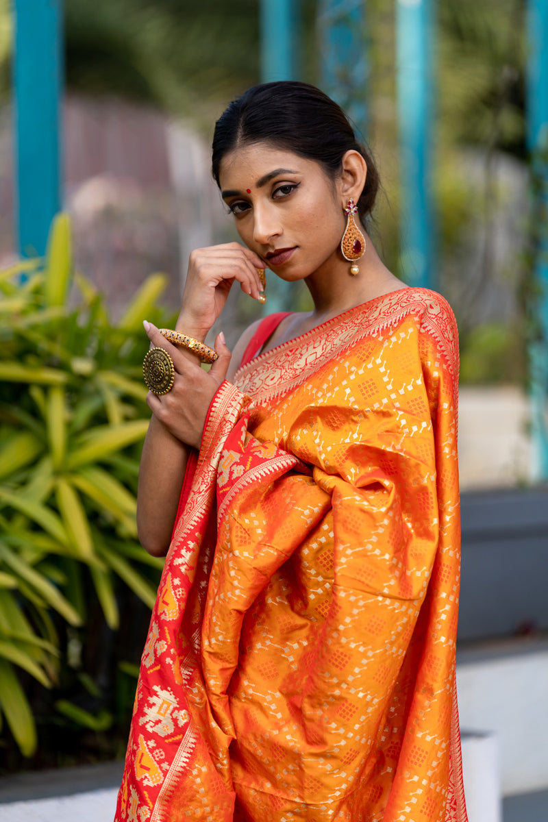 Spice Orange Designer Banarasi Saree