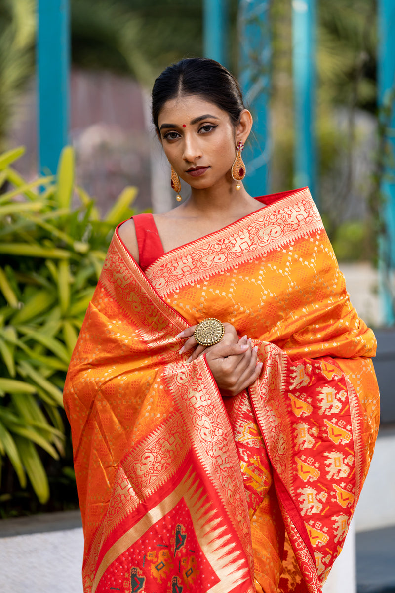 Spice Orange Designer Banarasi Saree